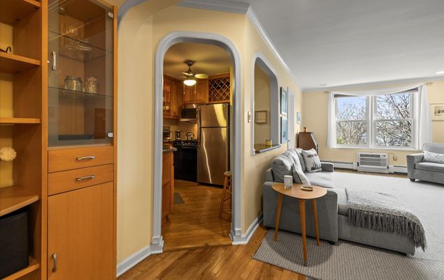 Bedroom, Interior, Kitchen, Recessed Lighting, Stainless Steel Appliances, Wood Texture Flooring
