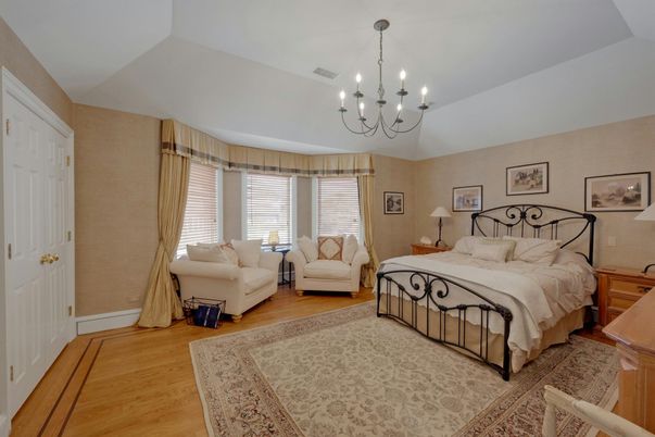 Bedroom, Chandelier, Interior, Wood Texture Flooring