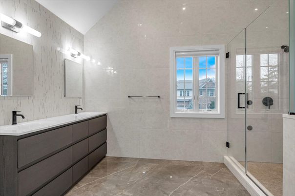 Bathroom, Dual Sink Vanities, Glass Shower, Interior