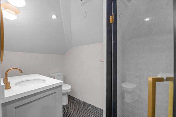 Bathroom, Glass Shower, Interior, Recessed Lighting