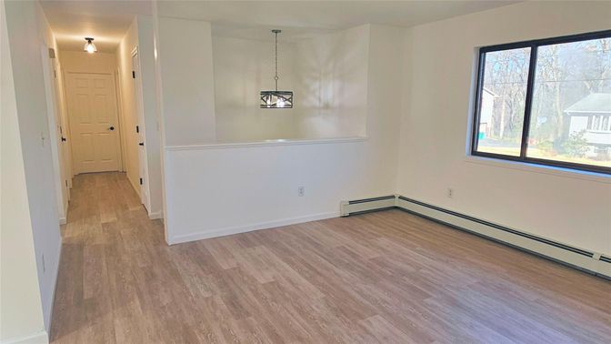 Empty room, Interior, Pendant Lights, Wood Texture Flooring