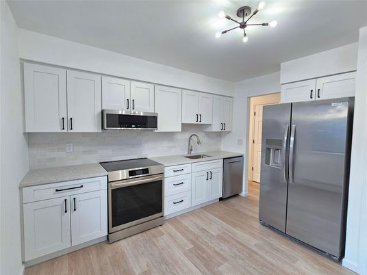Interior, Kitchen, Stainless Steel Appliances, Wood Texture Flooring