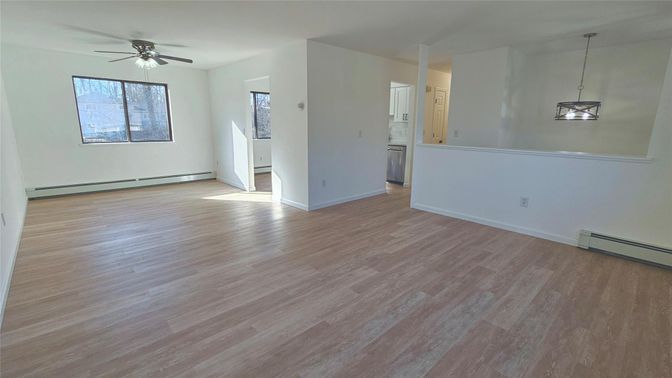 Empty room, Interior, Pendant Lights, Wood Texture Flooring