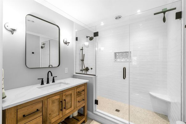 Bathroom, Dual Sink Vanities, Glass Shower, Interior, Recessed Lighting