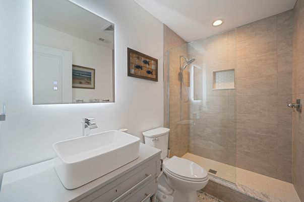 Bathroom, Glass Shower, Interior, Recessed Lighting