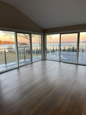 Empty room, Interior, Recessed Lighting, Water, Wood Texture Flooring