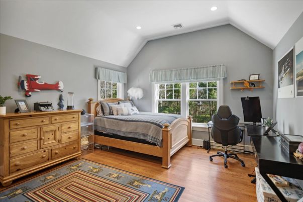 Bedroom, Home Office, Interior, Recessed Lighting, Wood Texture Flooring