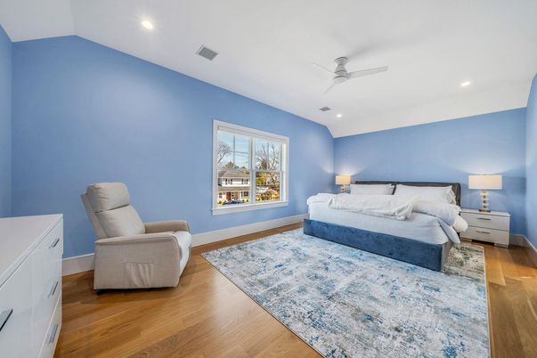 Bedroom, Interior, Recessed Lighting, Wood Texture Flooring