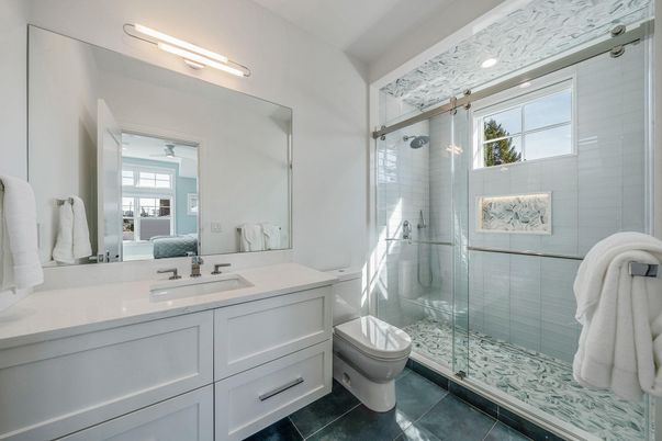 Bathroom, Glass Shower, Interior, Recessed Lighting