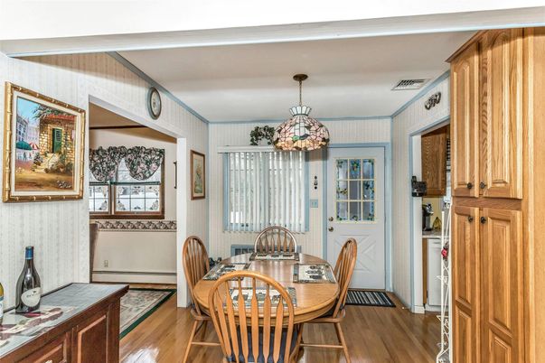 Dining room, Interior, Pendant Lights, Wood Texture Flooring