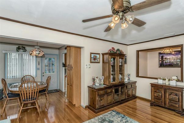Dining room, Interior, Pendant Lights, Wood Texture Flooring