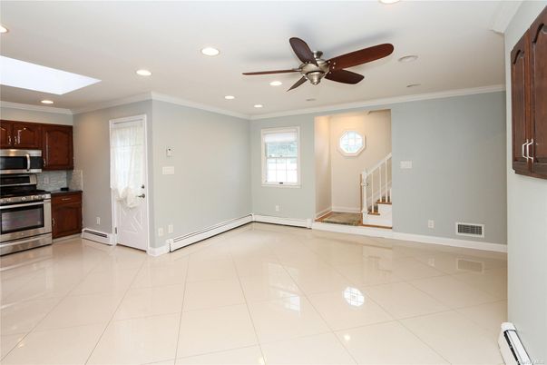 Empty room, Interior, Kitchen, Recessed Lighting, Stainless Steel Appliances