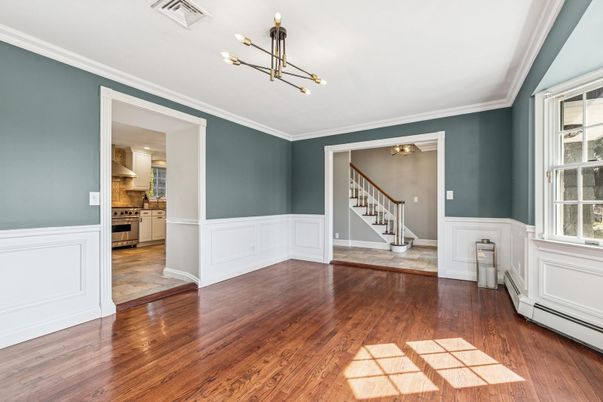 Empty room, Interior, Kitchen, Pendant Lights, Wood Texture Flooring