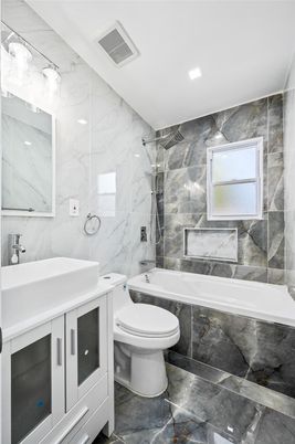 Bathroom, Interior, Marble Walls, Recessed Lighting