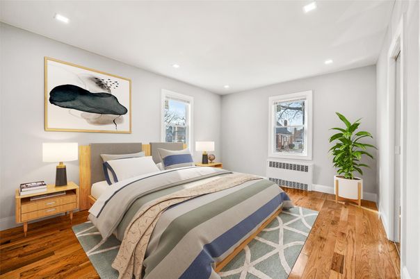 Bedroom, Interior, Recessed Lighting, Wood Texture Flooring