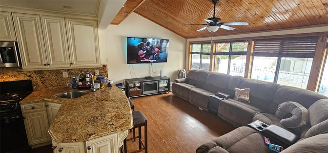 Interior, Kitchen, Living room, Wooden Ceilings, Wood Texture Flooring