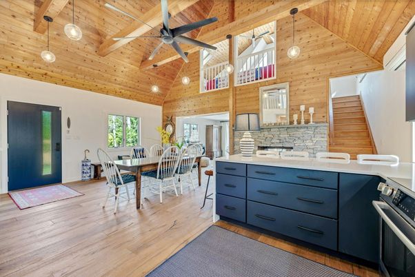 Dining room, Interior, Kitchen, Pendant Lights, Wooden Beams, Wooden Ceilings, Wood Texture Flooring, Wooden Walls