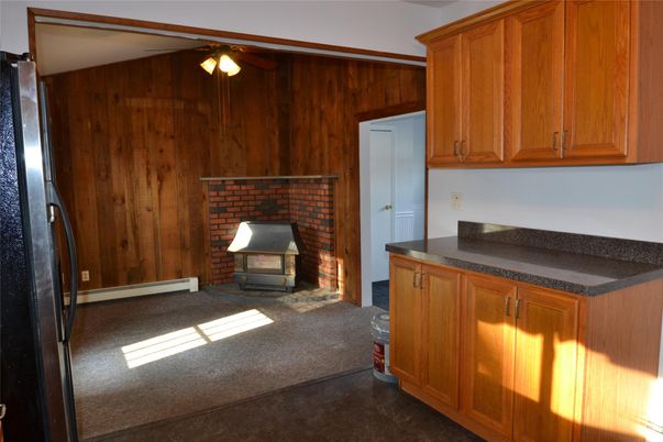 Empty room, Fireplace, Interior, Kitchen, Wooden Walls