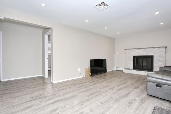Fireplace, Interior, Recessed Lighting, Wood Texture Flooring