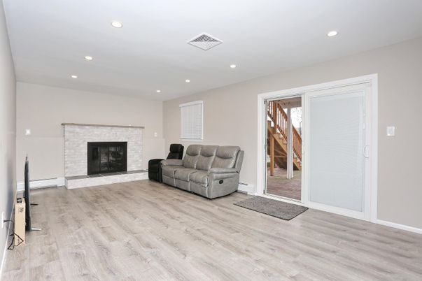Fireplace, Interior, Recessed Lighting, Wood Texture Flooring