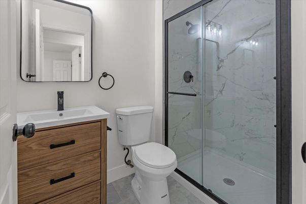 Bathroom, Glass Shower, Interior, Marble Walls