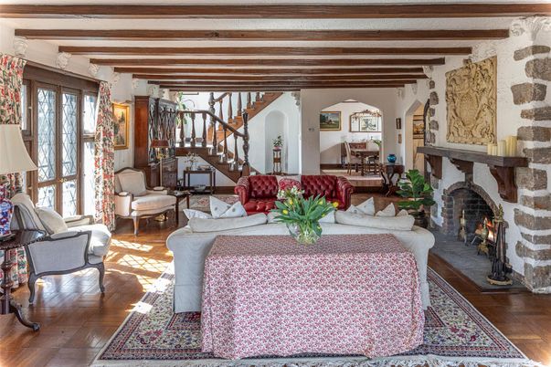 Fireplace, Interior, Living room, Wooden Beams, Wood Texture Flooring