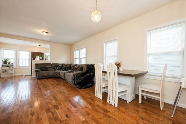 Dining room, Interior, Living room, Pendant Lights, Wood Texture Flooring