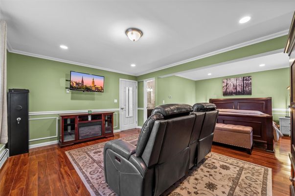 Home Theatre Room, Interior, Recessed Lighting, Wood Texture Flooring