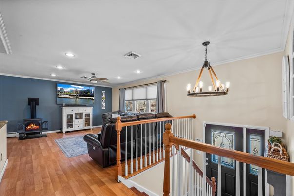 Fireplace, Interior, Recessed Lighting, Wood Texture Flooring