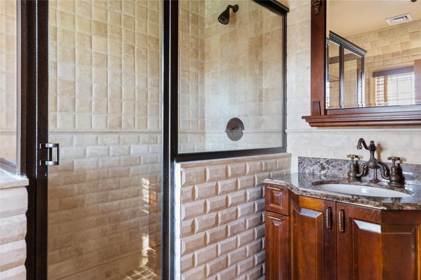 Bathroom, Glass Shower, Interior, Stone Walls