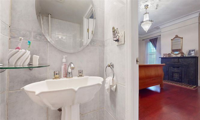 Bathroom, Chandelier, Fireplace, Interior, Pendant Lights