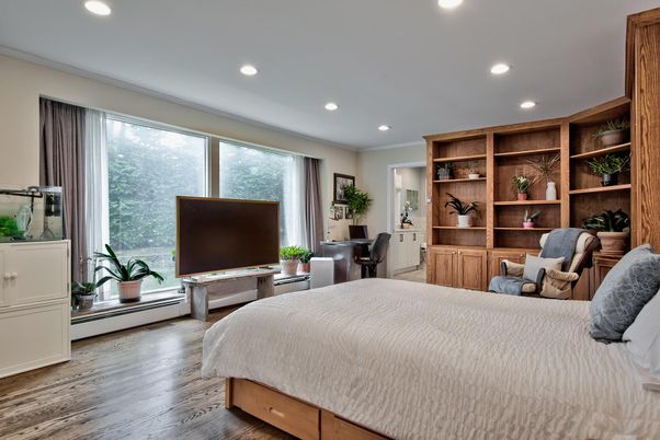Bedroom, Interior, Recessed Lighting, Wood Texture Flooring