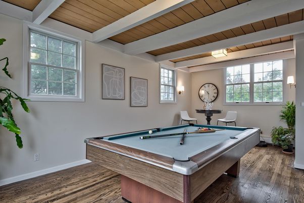 Billiard Table, Game Room, Interior, Wooden Ceilings, Wood Texture Flooring