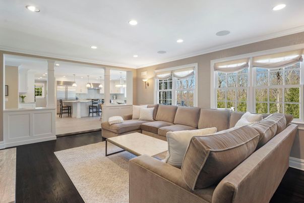Interior, Kitchen, Living room, Pendant Lights, Recessed Lighting, Wood Texture Flooring