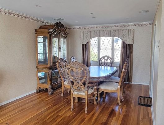 Dining room, Interior, Recessed Lighting, Wood Texture Flooring