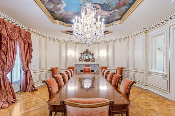Chandelier, Dining room, Interior, Recessed Lighting, Wood Texture Flooring
