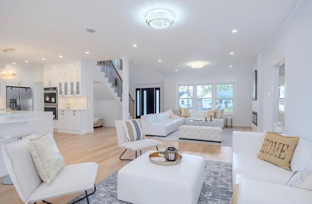 Interior, Kitchen, Living room, Pendant Lights, Recessed Lighting, Stainless Steel Appliances, Wood Texture Flooring