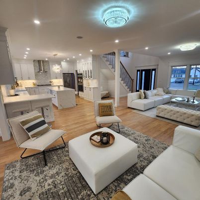 Interior, Kitchen, Living room, Pendant Lights, Recessed Lighting, Wood Texture Flooring