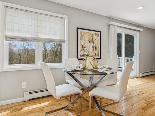 Dining room, Interior, Recessed Lighting, Wood Texture Flooring