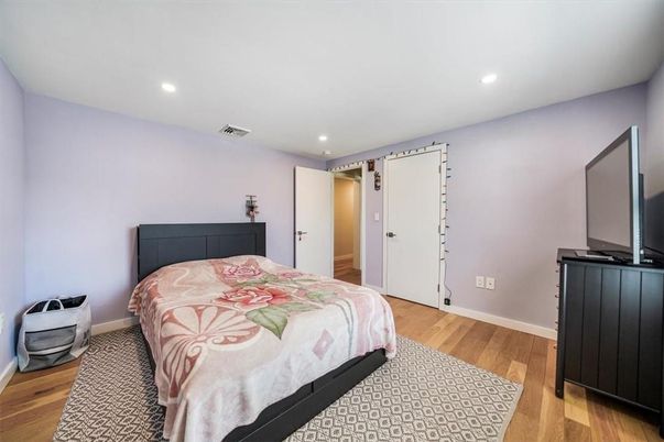 Bedroom, Interior, Recessed Lighting, Wood Texture Flooring