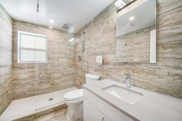 Bathroom, Glass Shower, Interior, Recessed Lighting