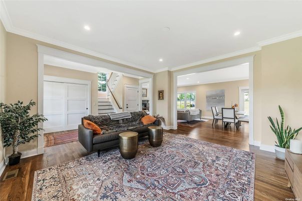 Dining room, Interior, Living room, Recessed Lighting, Wood Texture Flooring