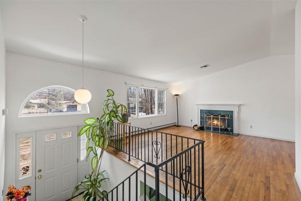 Fireplace, Interior, Pendant Lights, Wood Texture Flooring