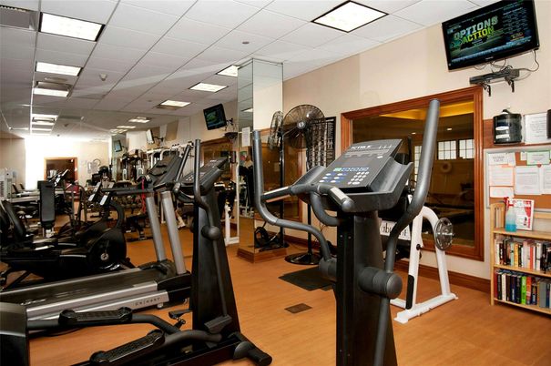 Fitness Equipment, Gym, Interior, Recessed Lighting, Wood Texture Flooring
