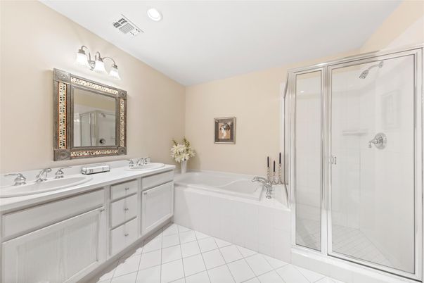 Bathroom, Dual Sink Vanities, Glass Shower, Interior, Recessed Lighting