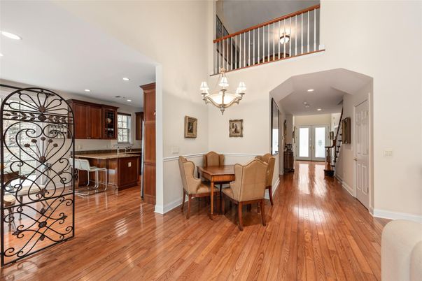 Chandelier, Dining room, Interior, Kitchen, Recessed Lighting, Wood Texture Flooring