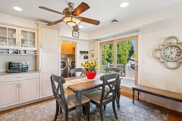 Dining room, Interior, Recessed Lighting, Wood Texture Flooring
