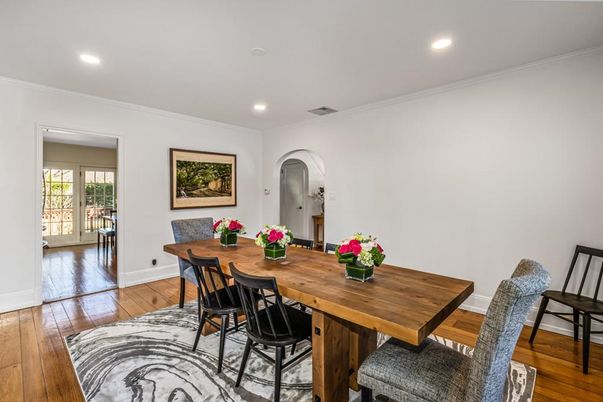 Dining room, Interior, Recessed Lighting, Wood Texture Flooring