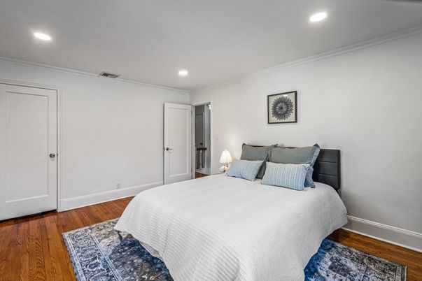 Bedroom, Interior, Recessed Lighting, Wood Texture Flooring
