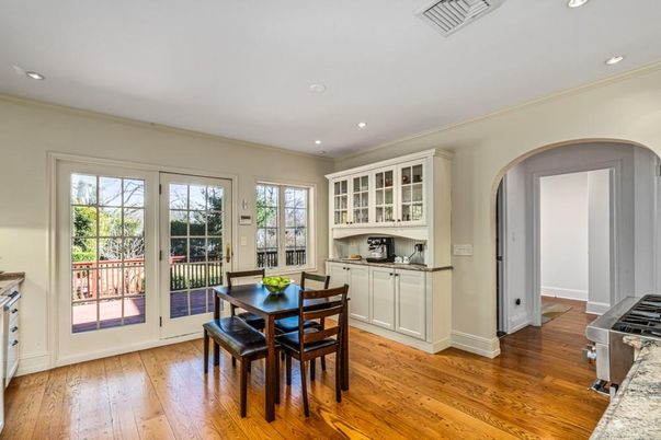 Dining room, Interior, Recessed Lighting, Wood Texture Flooring